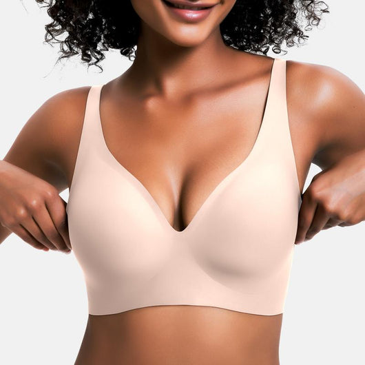 Jelly Wireless Womens Comfortable Bras Push Up Deep V Everyday Bras