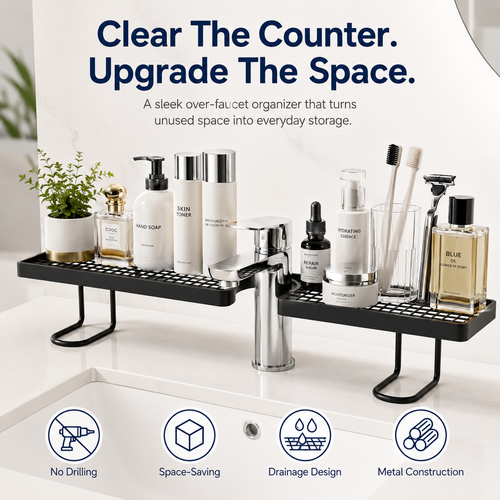 No-Drill Over-Faucet Bathroom Organizer: Get Your Counter Back