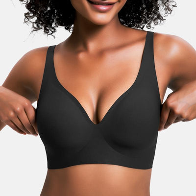 Jelly Wireless Womens Comfortable Bras Push Up Deep V Everyday Bras