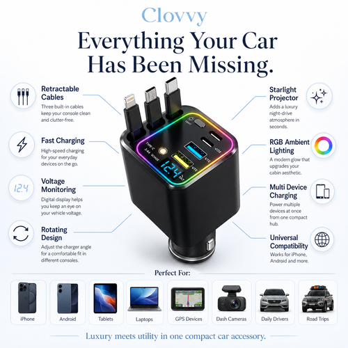 Starlight Retractable Car Turbo Charger: Full Car Power + Night Mode